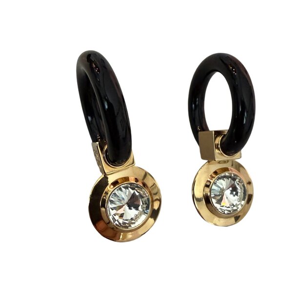 Miu Miu SIO079 Plex Circle Cry Gold & Black Circle Crystal Acetate Drop Earrings - Picture 4 of 11